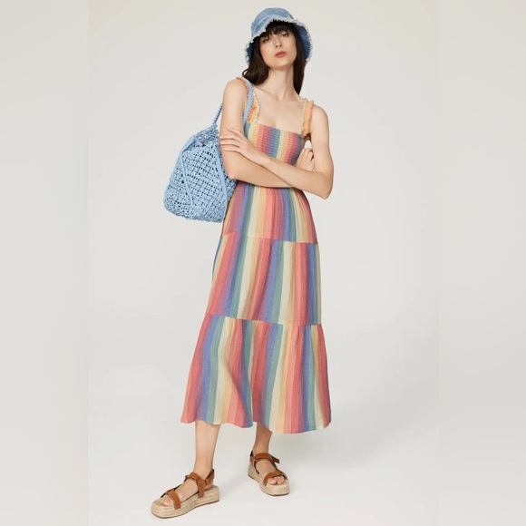 Marine Layer Selene Smocked Tiered Rainbow Maxi Dress SMALL - Picture 1 of 10